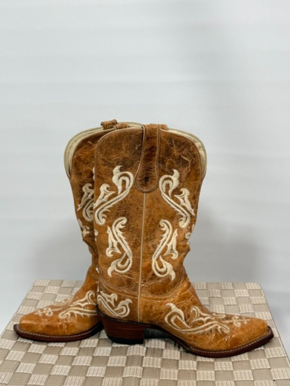 Ferrini Tan Leather Embroidered Western Cowboy Boots Women’s 8.5 Cowgirl - Picture 2 of 8